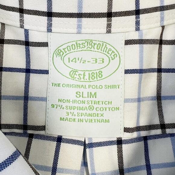 Brooks Brothers Shirt Mens 14.5 Slim Fit Plaid Stretch Non Iron Supima Cotton - Picture 5 of 11